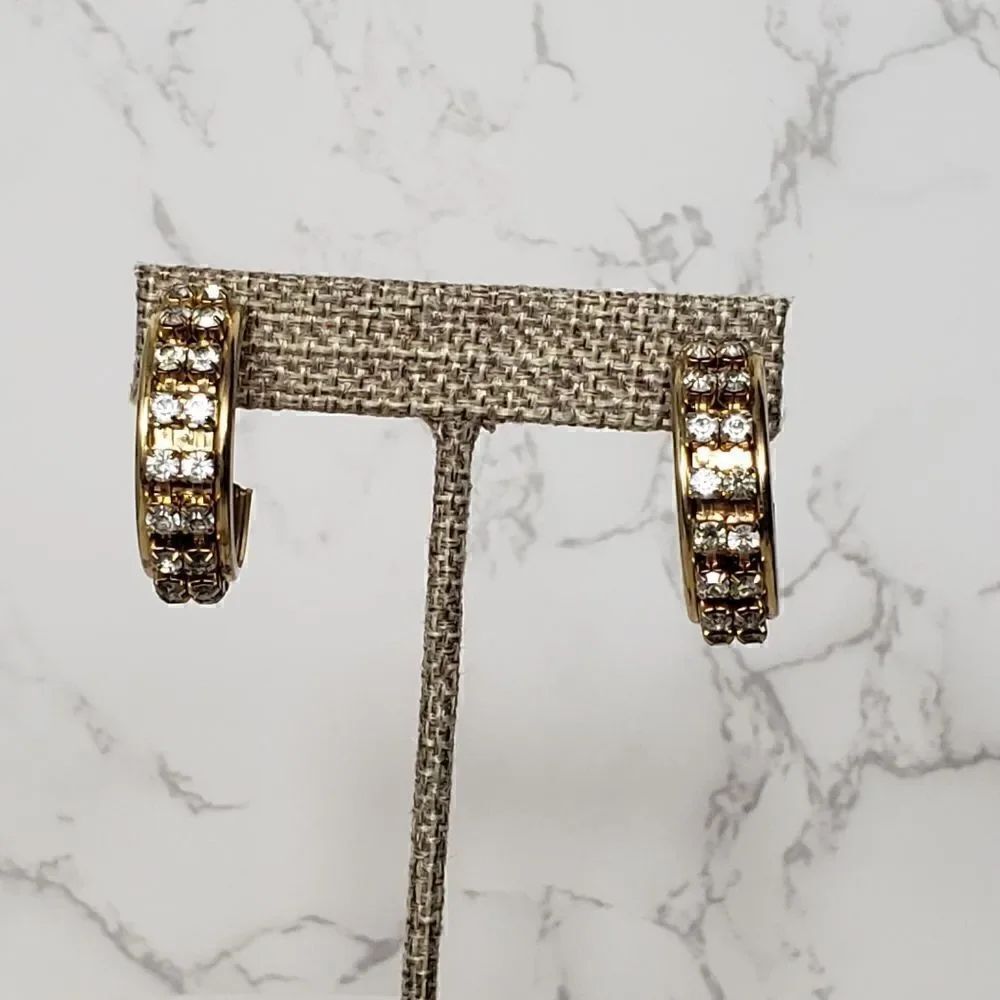 Gold Tone with Rhinestones Hoop Earrings